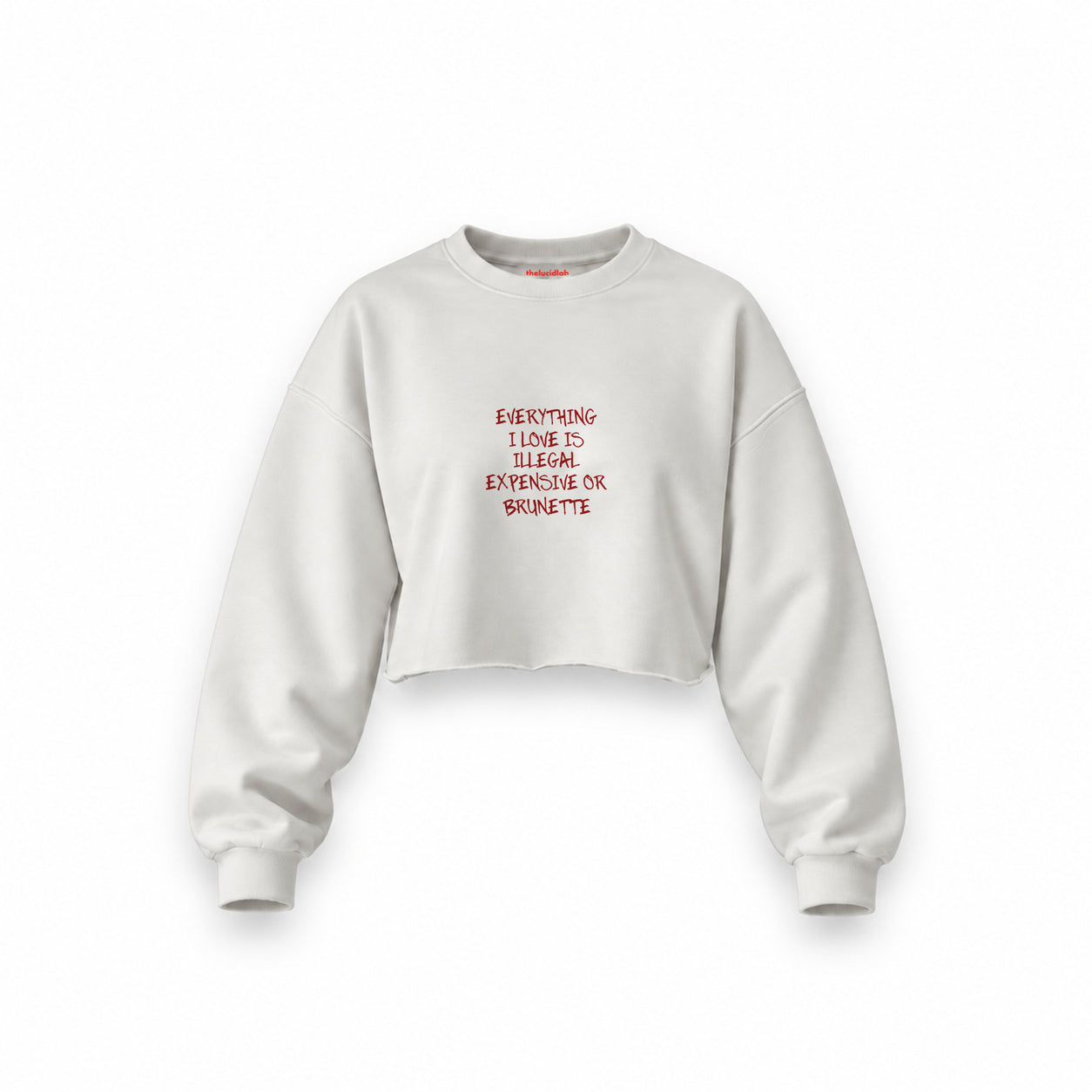 Everything I Love Oversize Crop Sweatshirt — Beyaz — Ön baskı