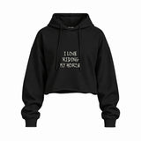 Riding My Horse Oversize Crop Hoodie — Siyah — Ön baskı