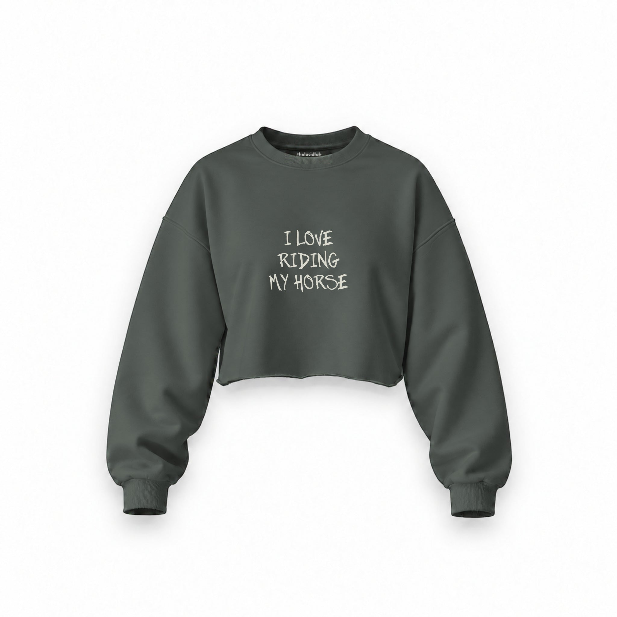 Riding My Horse Oversize Crop Sweatshirt — Antrasit — Ön baskı