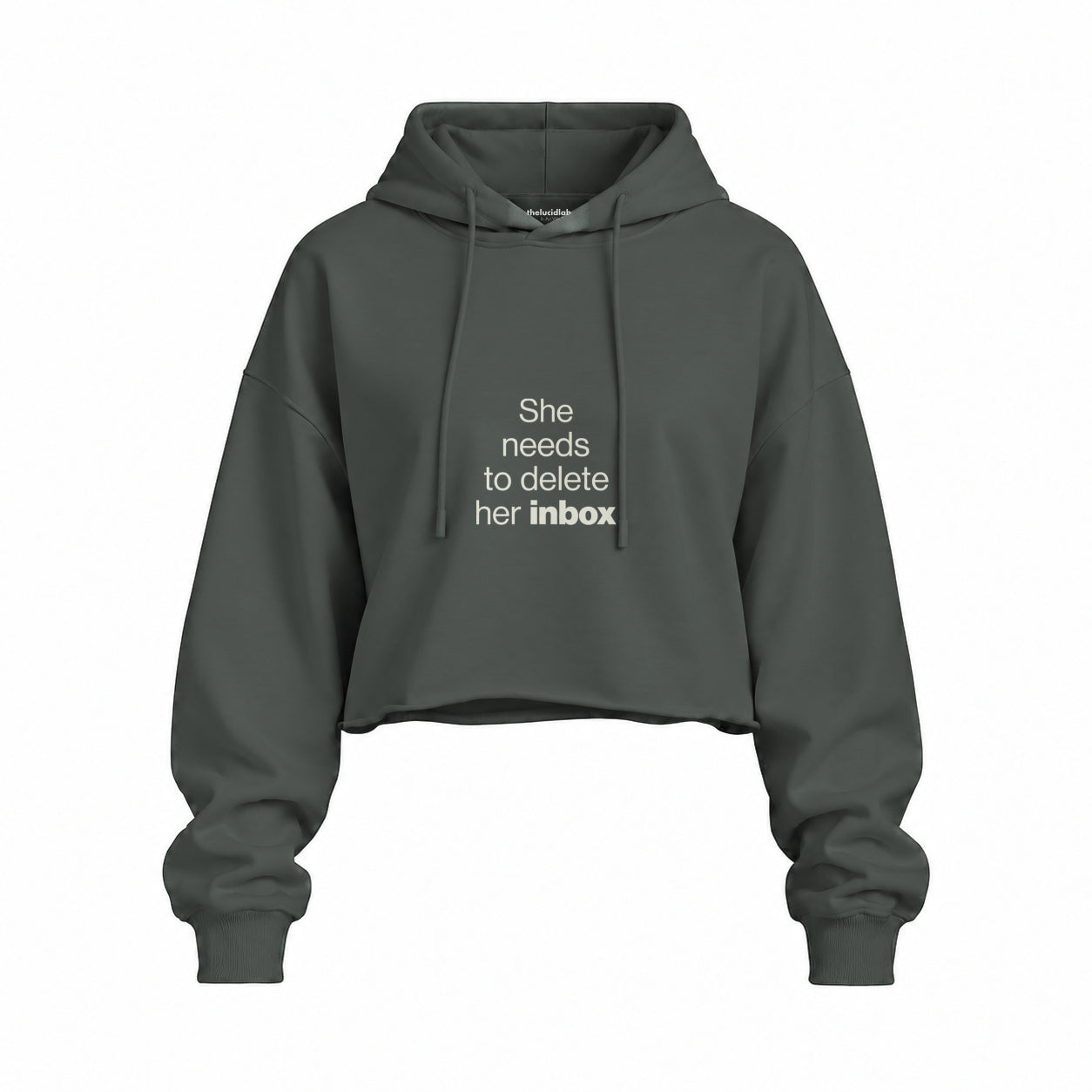 She Needs To Delete Her Inbox Oversize Crop Hoodie — Antrasit — Ön baskı