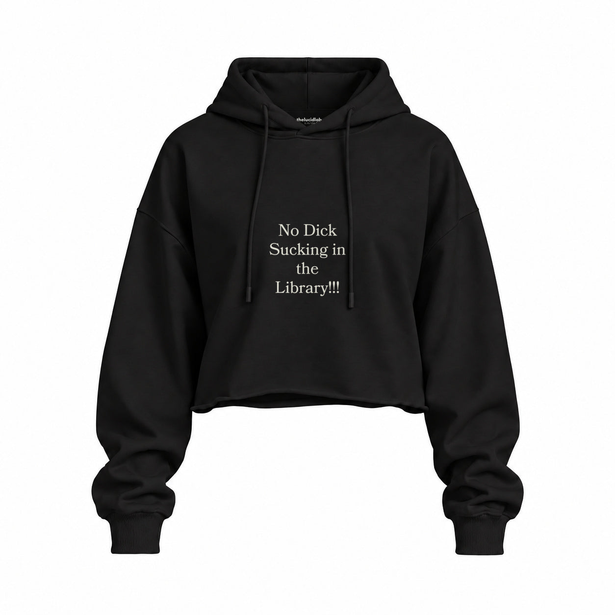 The Library Oversize Crop Hoodie — Siyah — Ön baskı