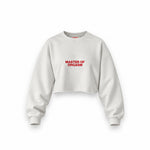 Master Of Orgasm Oversize Crop Sweatshirt — Beyaz — Ön baskı