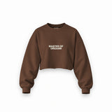 Master Of Orgasm Oversize Crop Sweatshirt — Kahverengi — Ön baskı