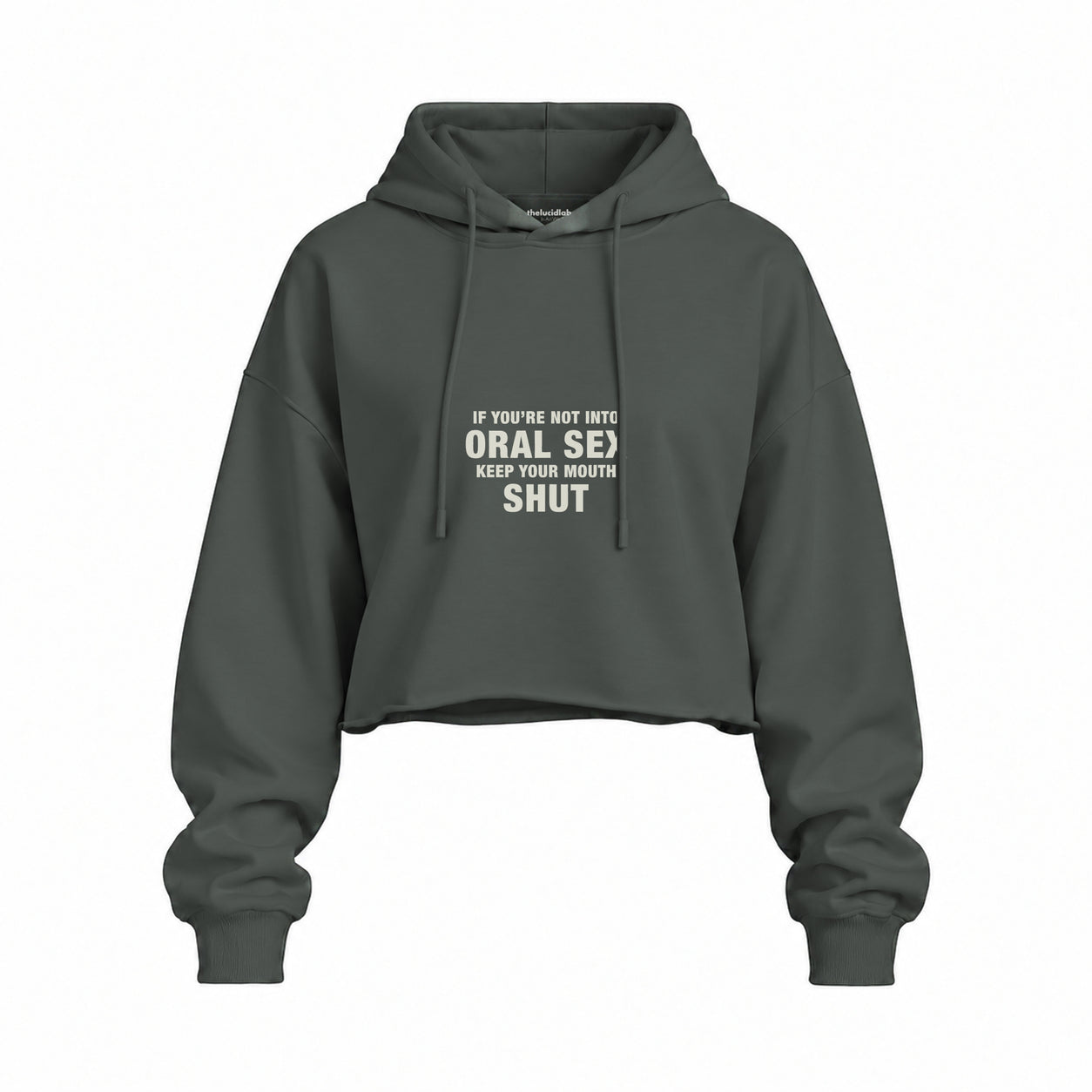 Keep Your Mouth Shut Oversize Crop Hoodie — Antrasit — Ön baskı