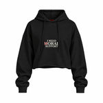 Moral Support Oversize Crop Hoodie — Siyah — Ön baskı