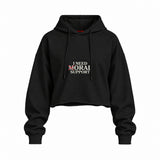 Moral Support Oversize Crop Hoodie — Siyah — Ön baskı