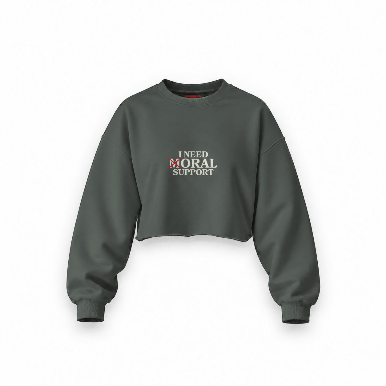 Moral Support Oversize Crop Sweatshirt — Antrasit — Ön baskı