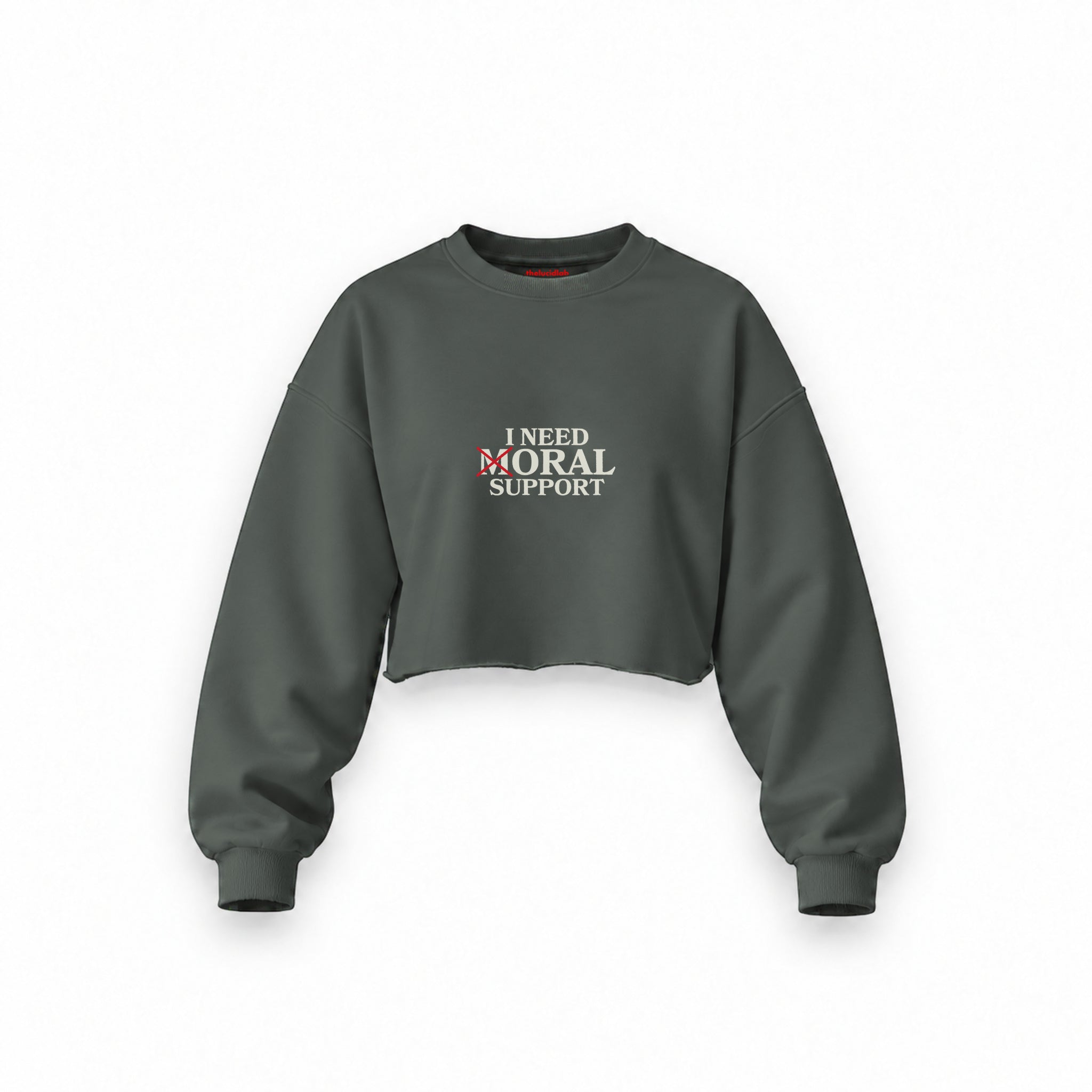 Moral Support Oversize Crop Sweatshirt — Antrasit — Ön baskı