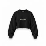 Smell Like Money Oversize Crop Sweatshirt — Siyah — Ön baskı