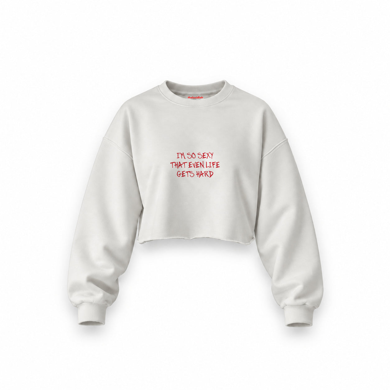 Even Life Gets Hard Oversize Crop Sweatshirt — Beyaz — Ön baskı