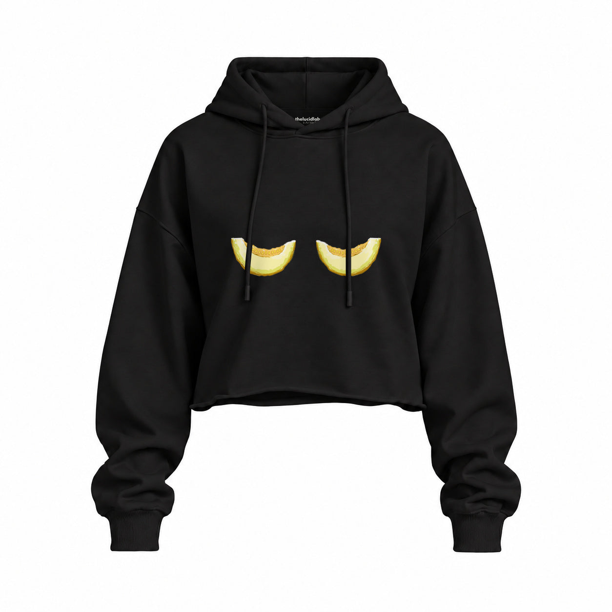 Nice Melons Oversize Crop Hoodie — Siyah — Ön baskı