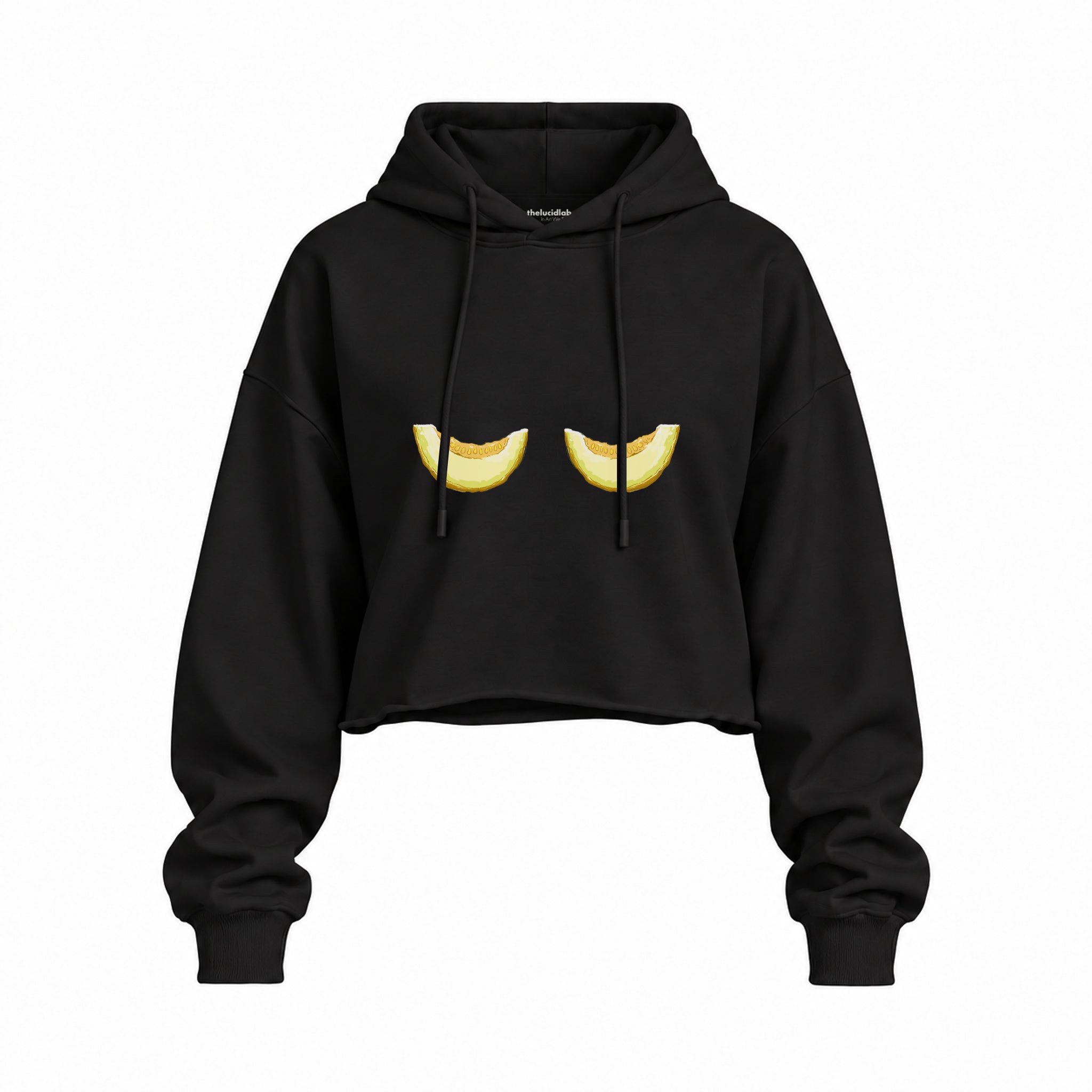 Nice Melons Oversize Crop Hoodie — Siyah — Ön baskı