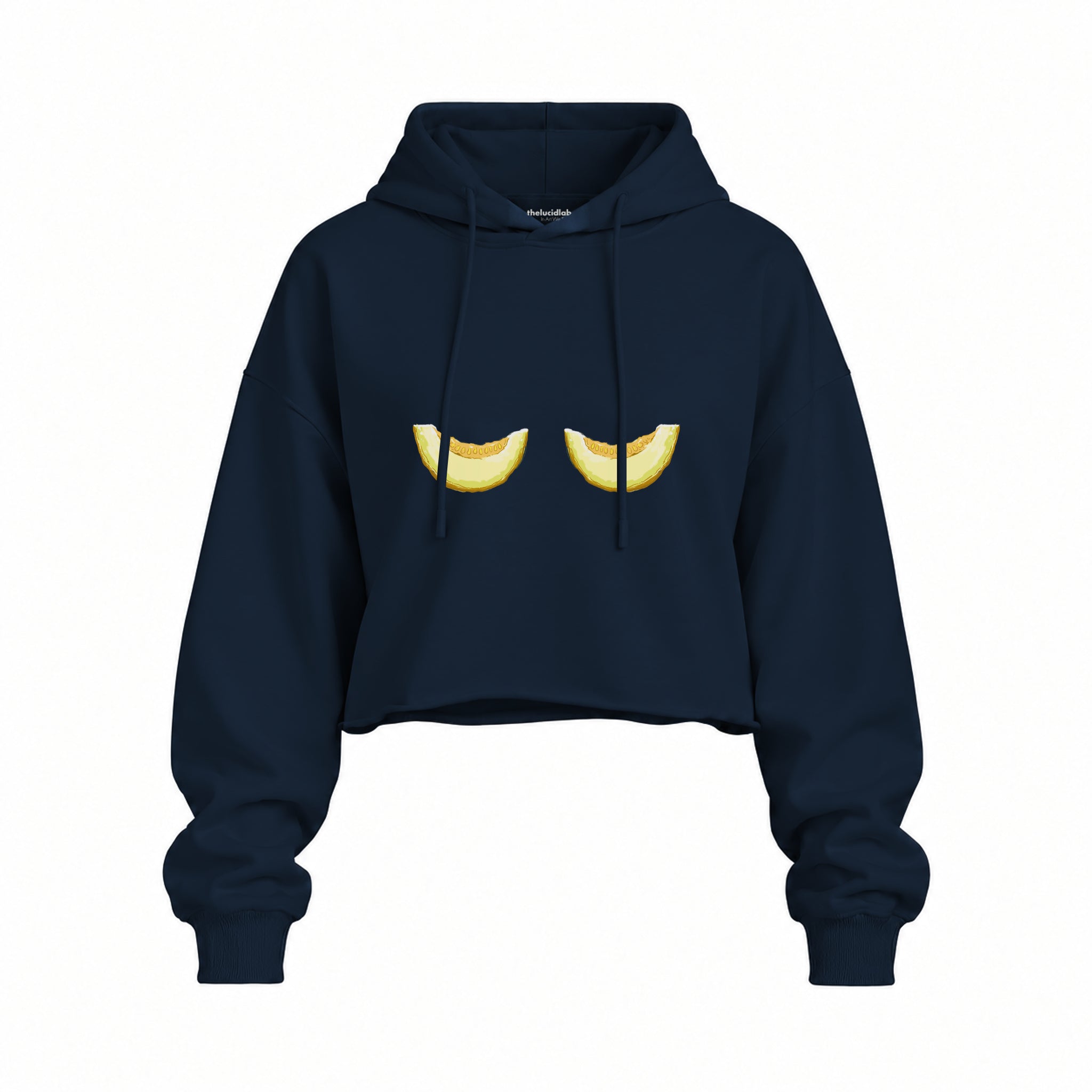 Nice Melons Oversize Crop Hoodie — Lacivert — Ön baskı