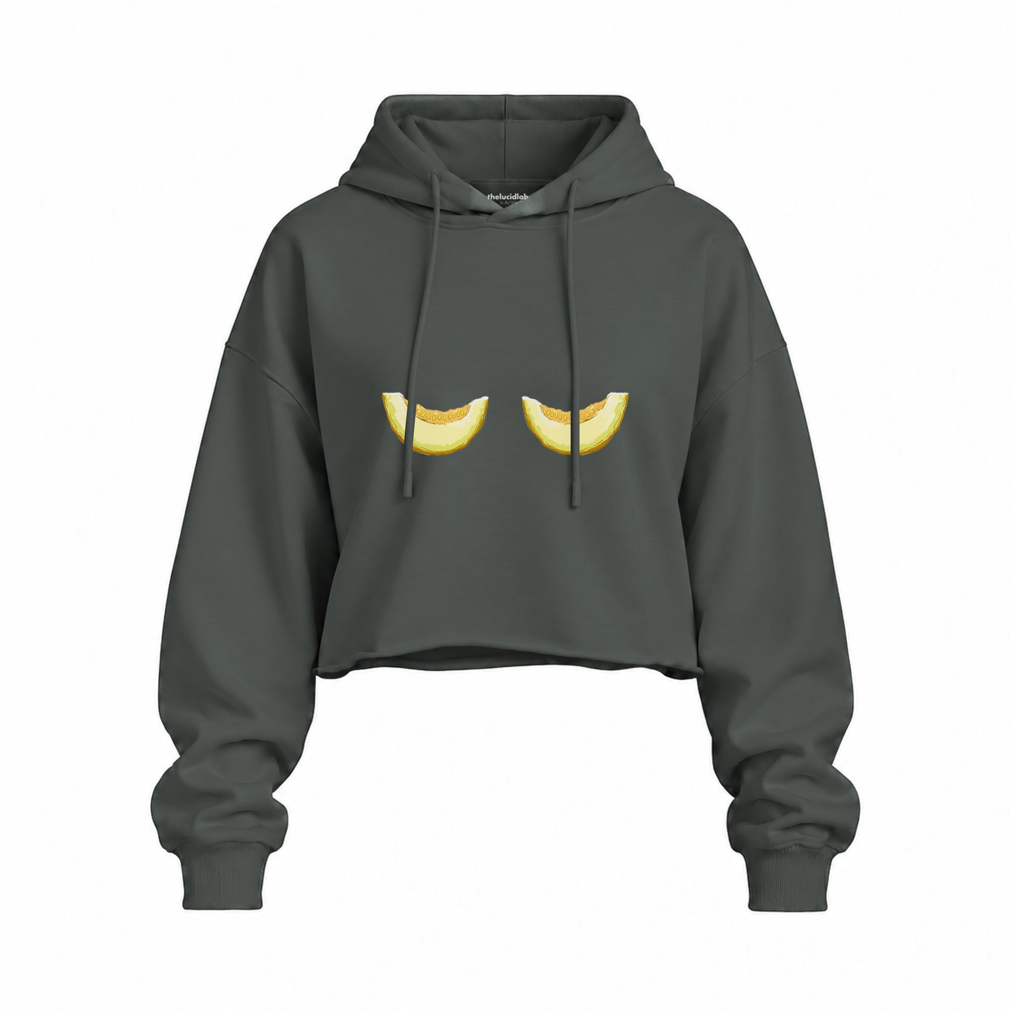 Nice Melons Oversize Crop Hoodie — Antrasit — Ön baskı