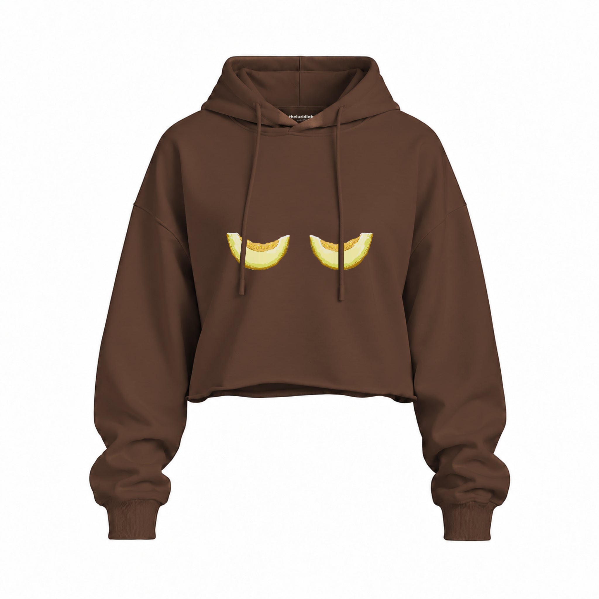 Nice Melons Oversize Crop Hoodie — Kahverengi — Ön baskı