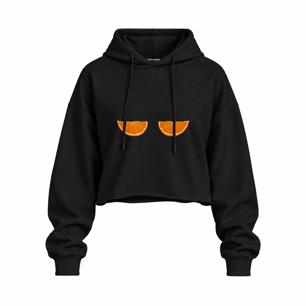 Juicy Bits Oversize Crop Hoodie — Siyah — Ön baskı