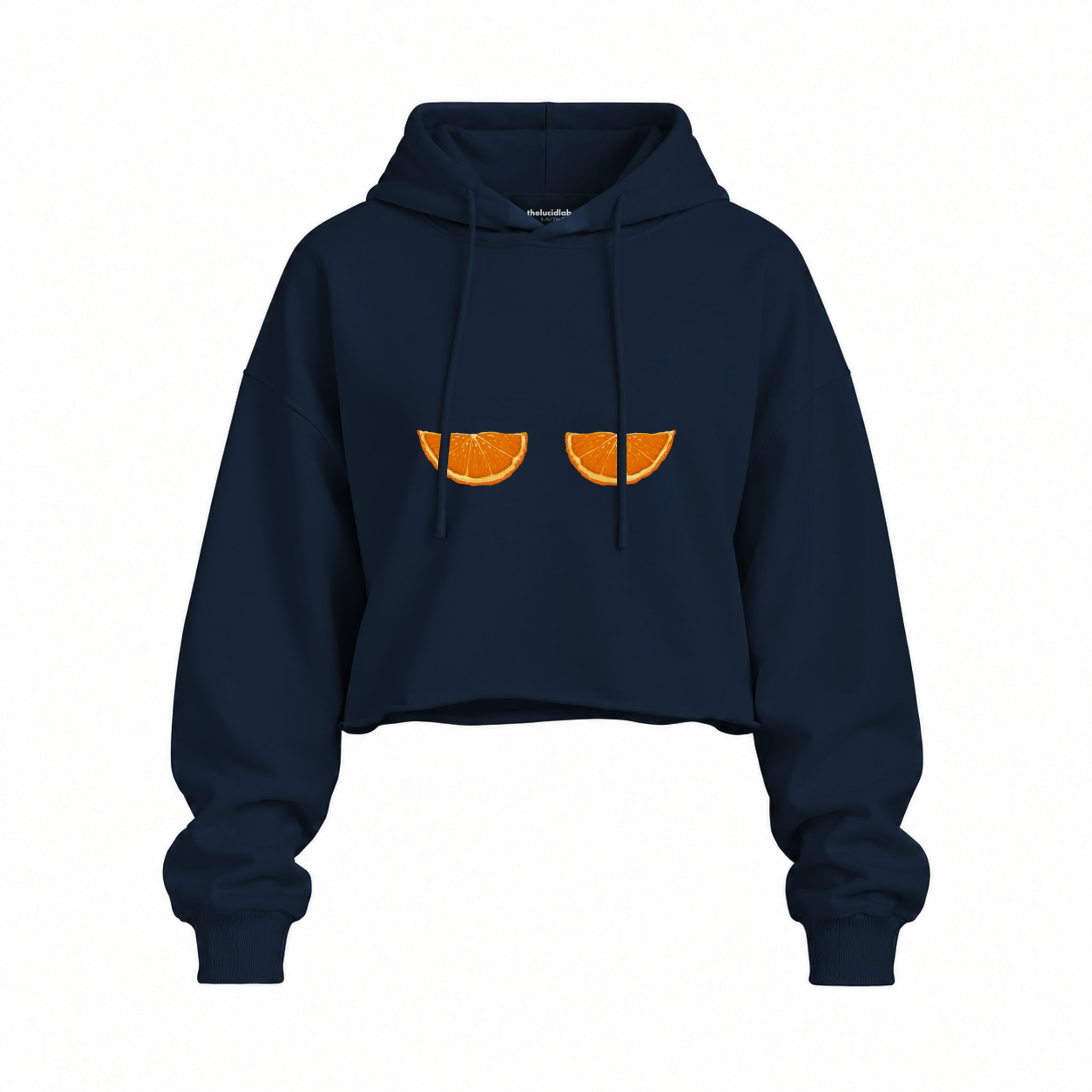 Juicy Bits Oversize Crop Hoodie — Lacivert — Ön baskı
