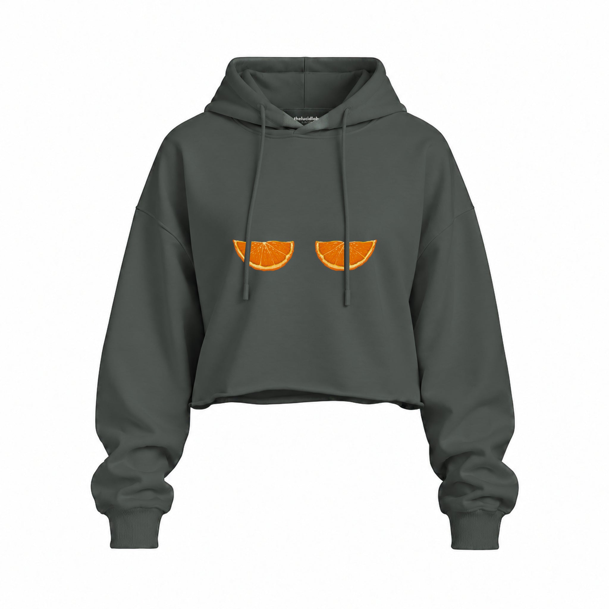 Juicy Bits Oversize Crop Hoodie — Antrasit — Ön baskı