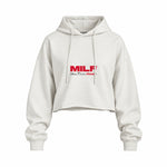 MILF / Man I Love Fitness Oversize Crop Hoodie — Beyaz — Ön baskı