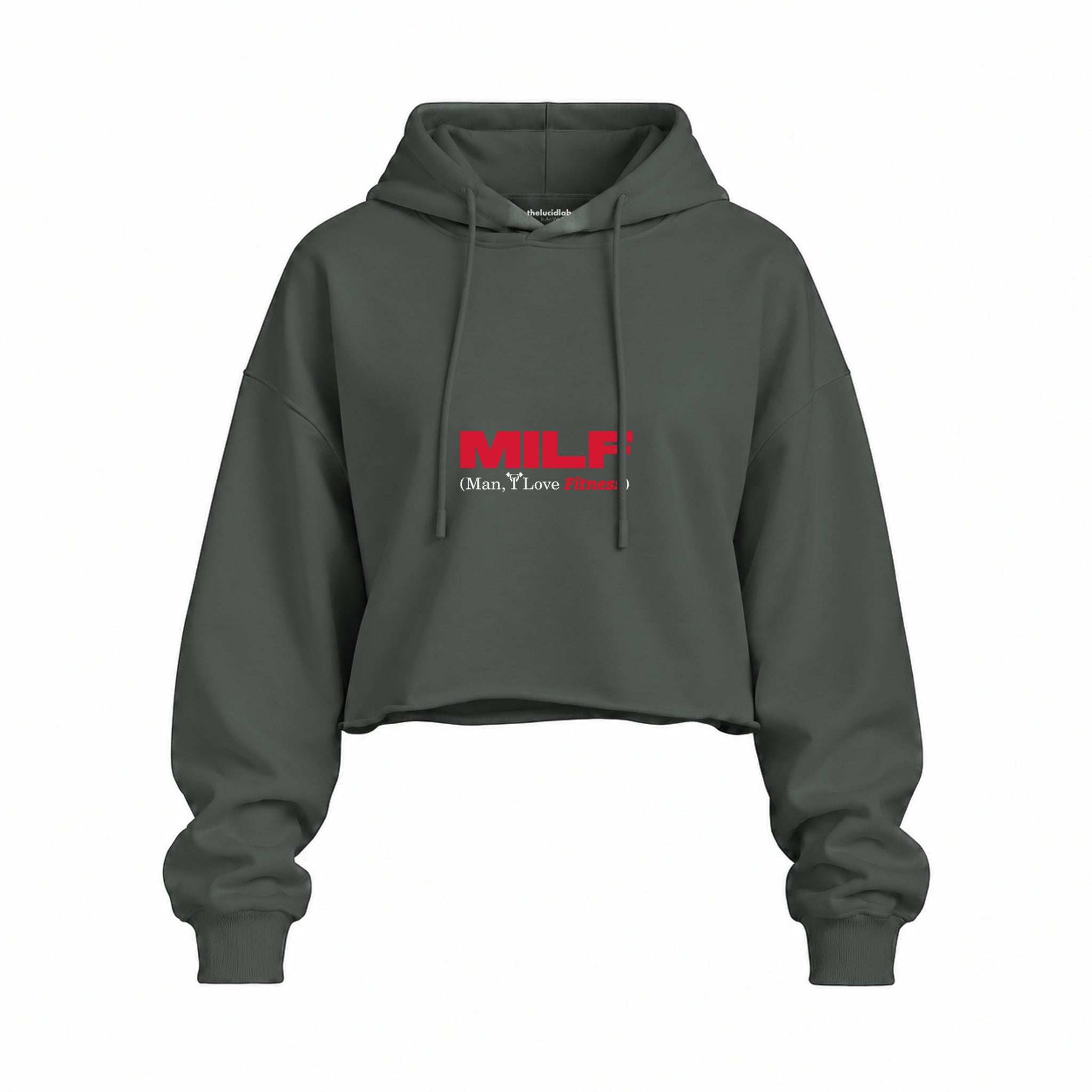 MILF / Man I Love Fitness Oversize Crop Hoodie — Antrasit — Ön baskı