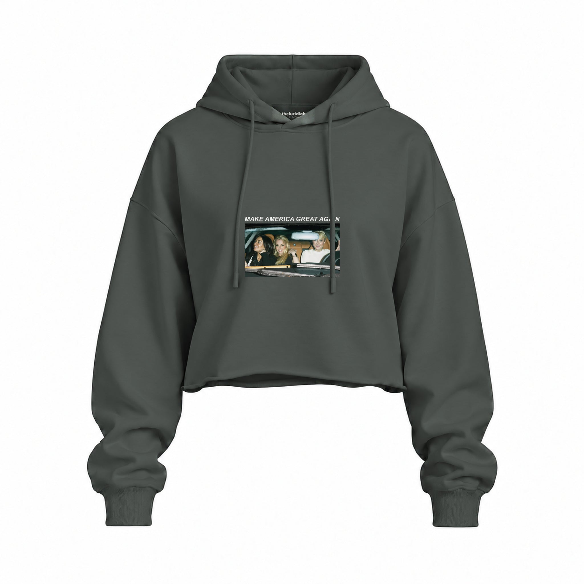 Make America Great Again Oversize Crop Hoodie — Antrasit — Ön baskı