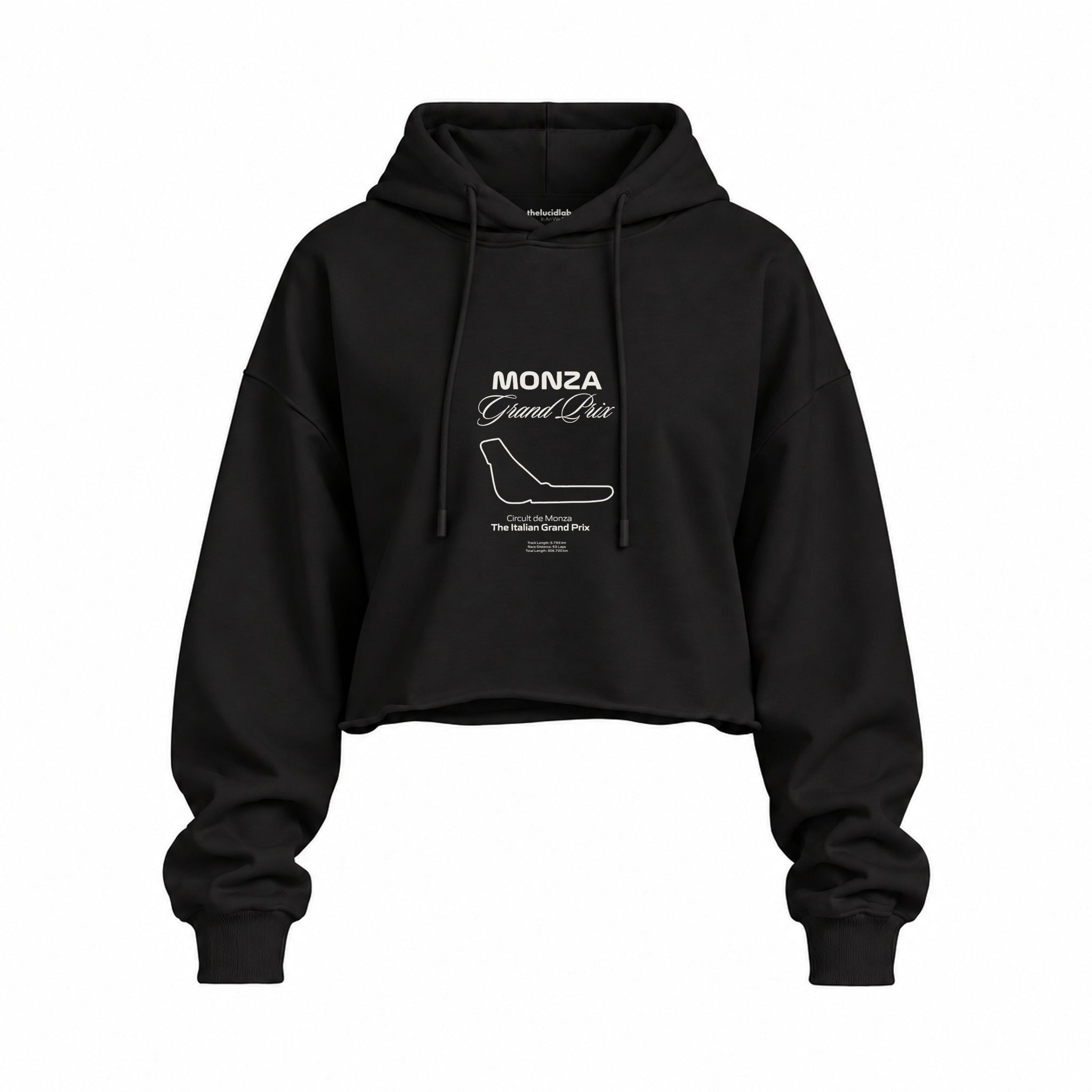 Monza Grand Prix Oversize Crop Hoodie — Siyah — Ön baskı