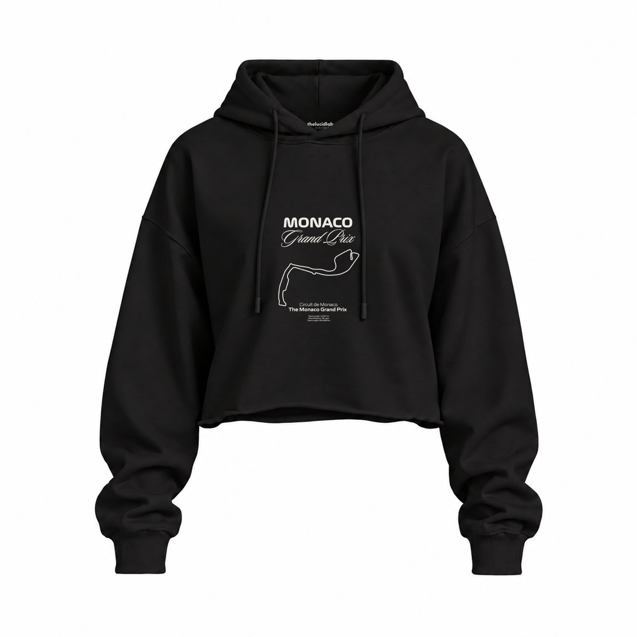 Monaco Grand Prix Oversize Crop Hoodie — Siyah — Ön baskı
