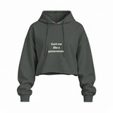 Fuck Me Like the Government Oversize Crop Hoodie — Antrasit — Ön baskı