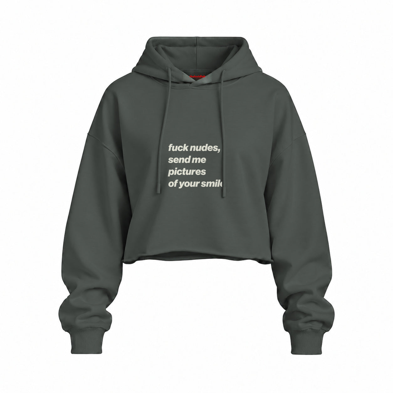 Fuck Nudes Oversize Crop Hoodie — Antrasit — Ön baskı