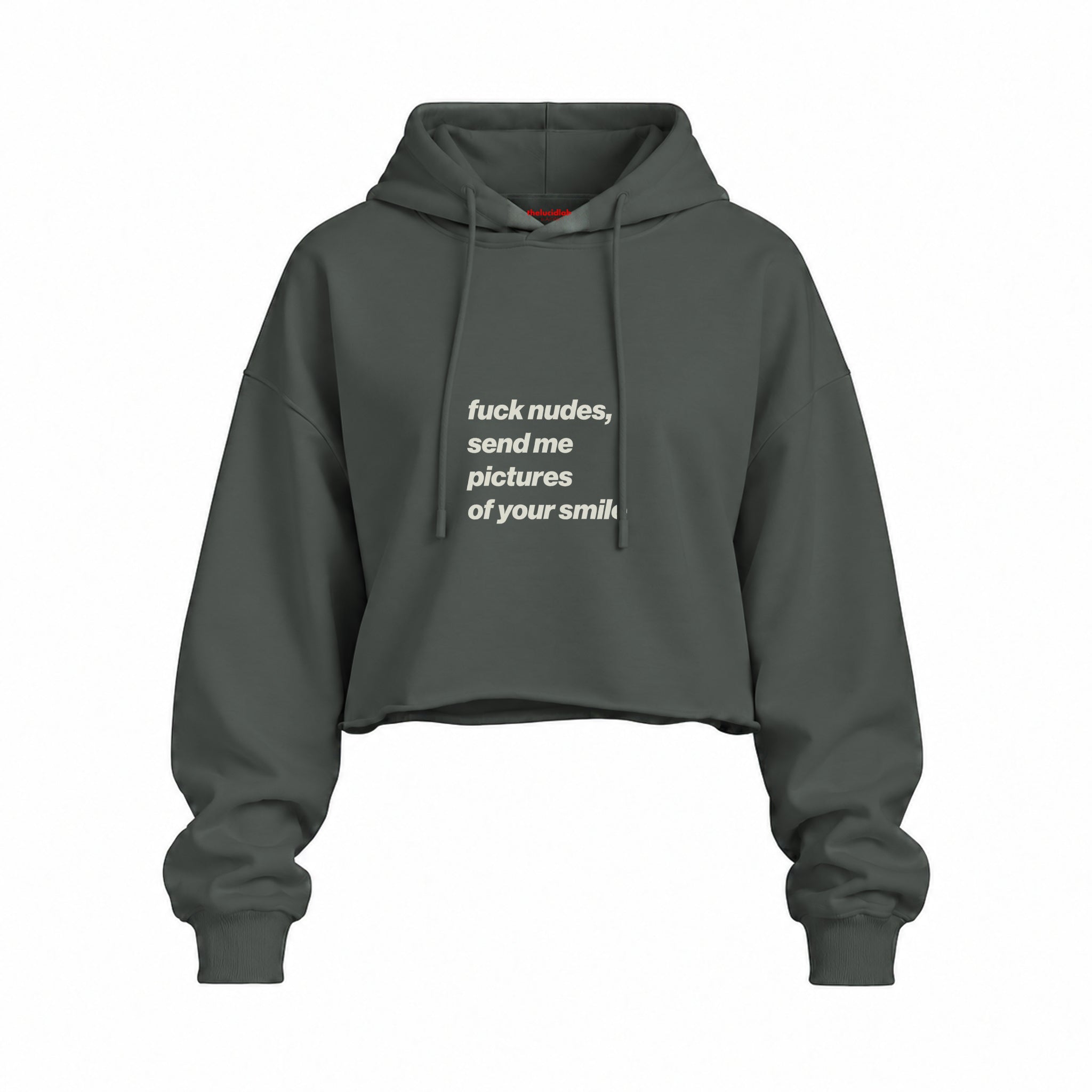 Fuck Nudes Oversize Crop Hoodie — Antrasit — Ön baskı