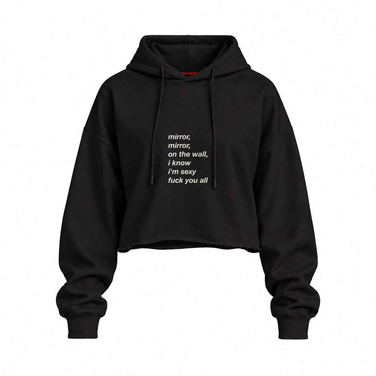 Mirror, Mirror Oversize Crop Hoodie — Siyah — Ön baskı