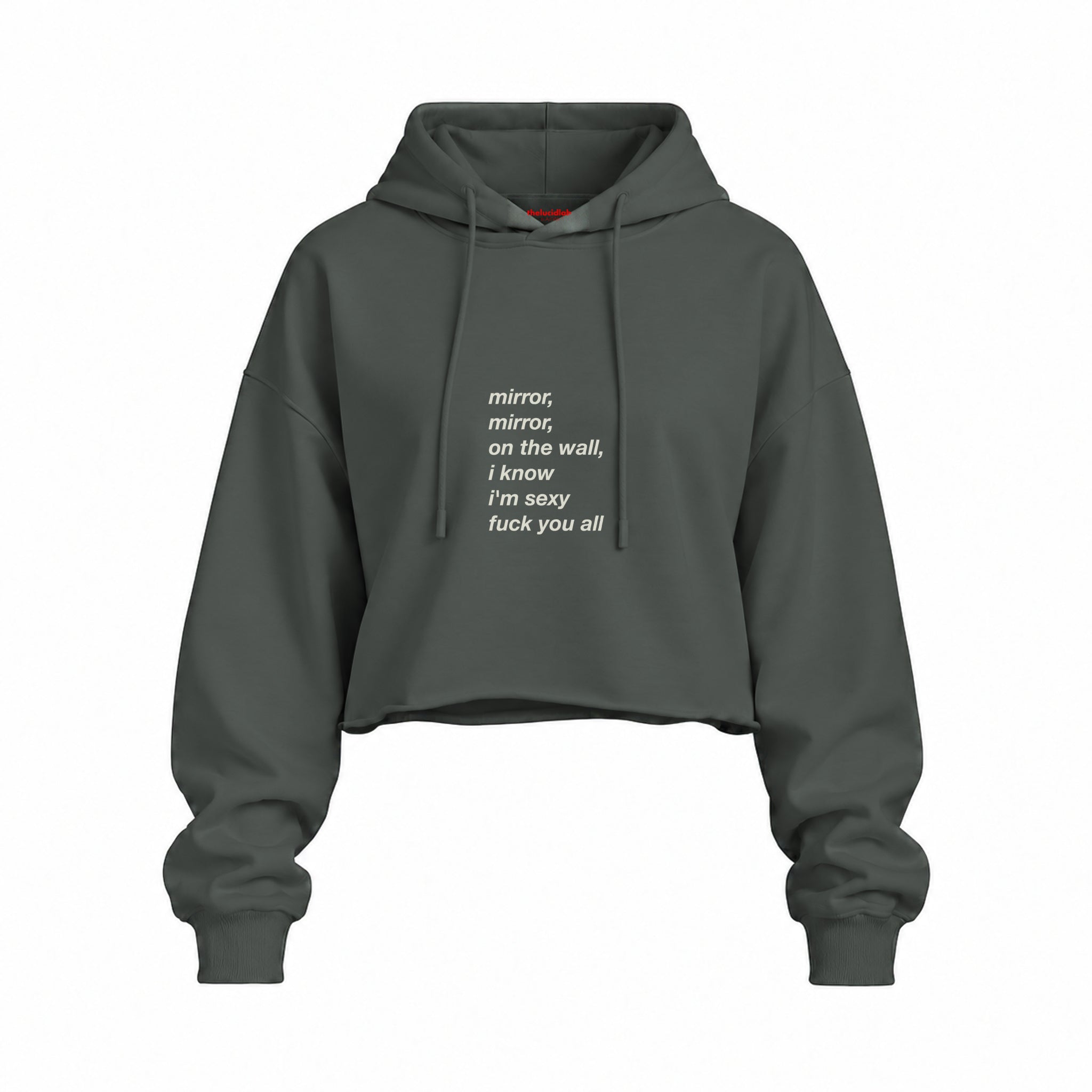 Mirror, Mirror Oversize Crop Hoodie — Antrasit — Ön baskı
