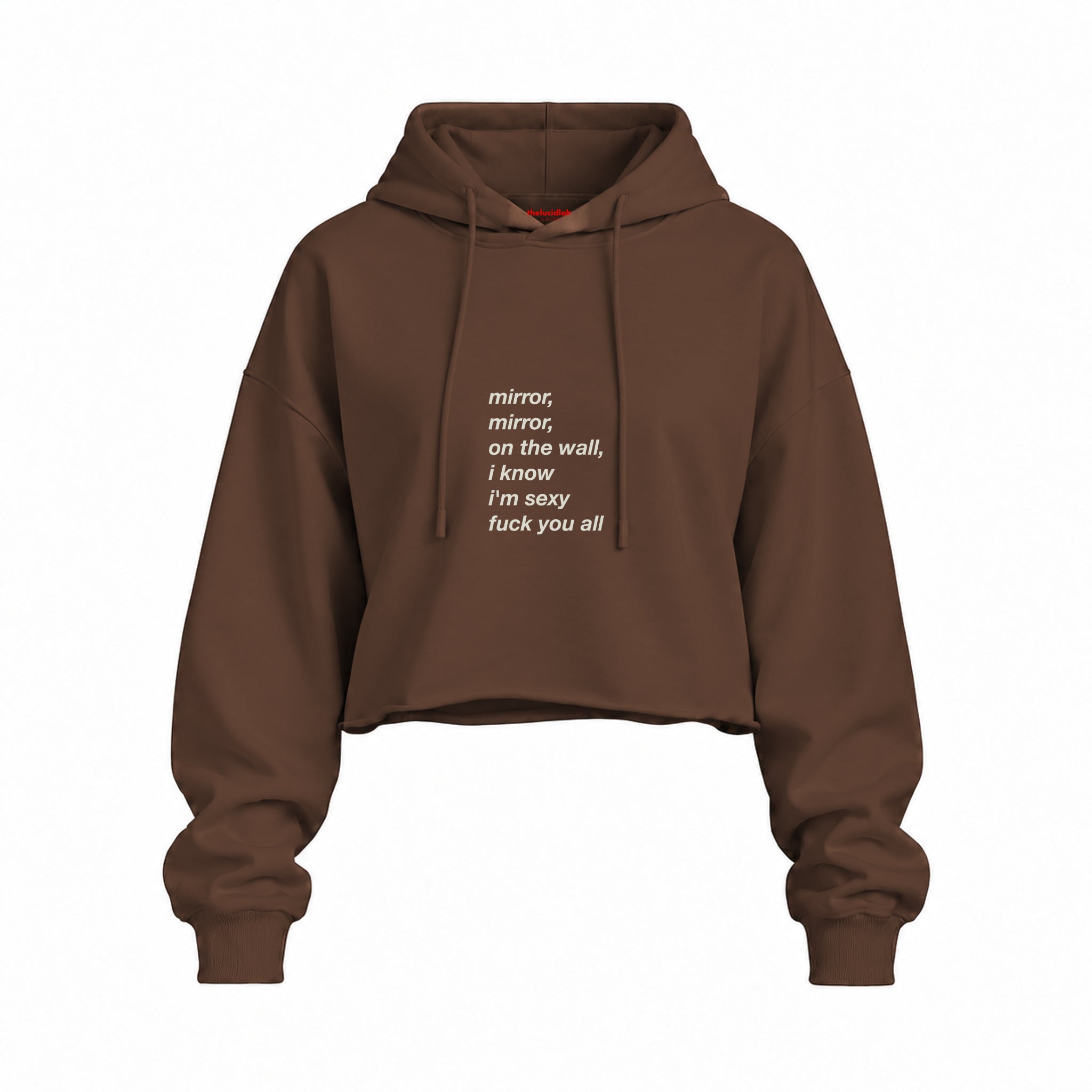 Mirror, Mirror Oversize Crop Hoodie — Kahverengi — Ön baskı