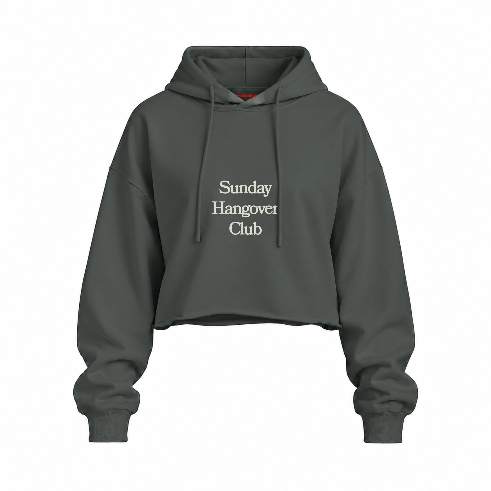 Sunday Hangover Club Oversize Crop Hoodie — Antrasit — Ön baskı