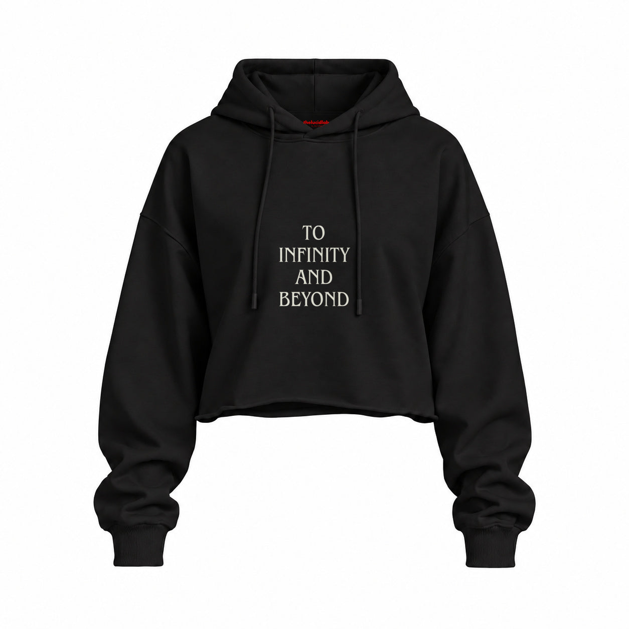 To Infinity and Beyond Oversize Crop Hoodie — Siyah — Ön baskı