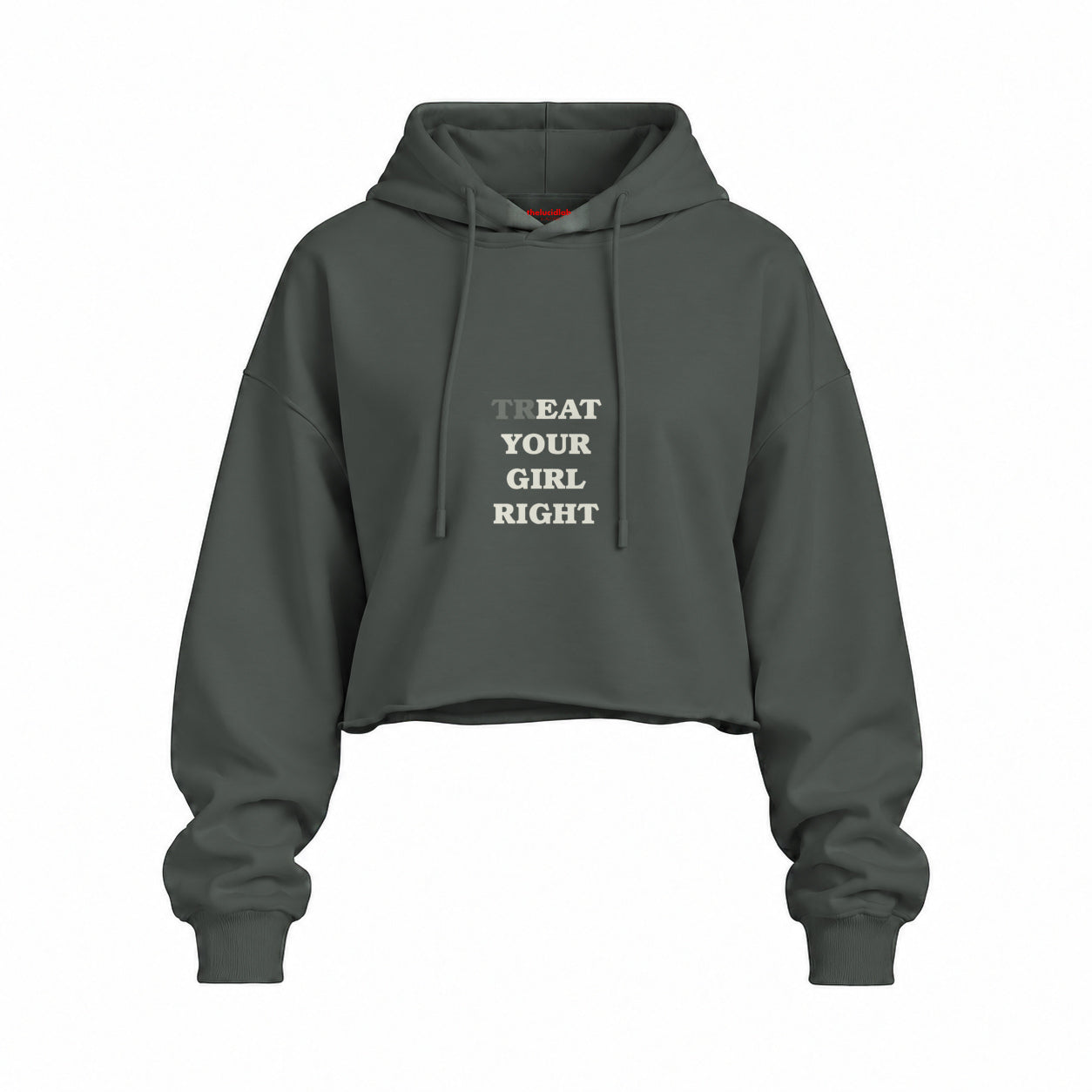 Treat Your Girl Right Oversize Crop Hoodie — Antrasit — Ön baskı