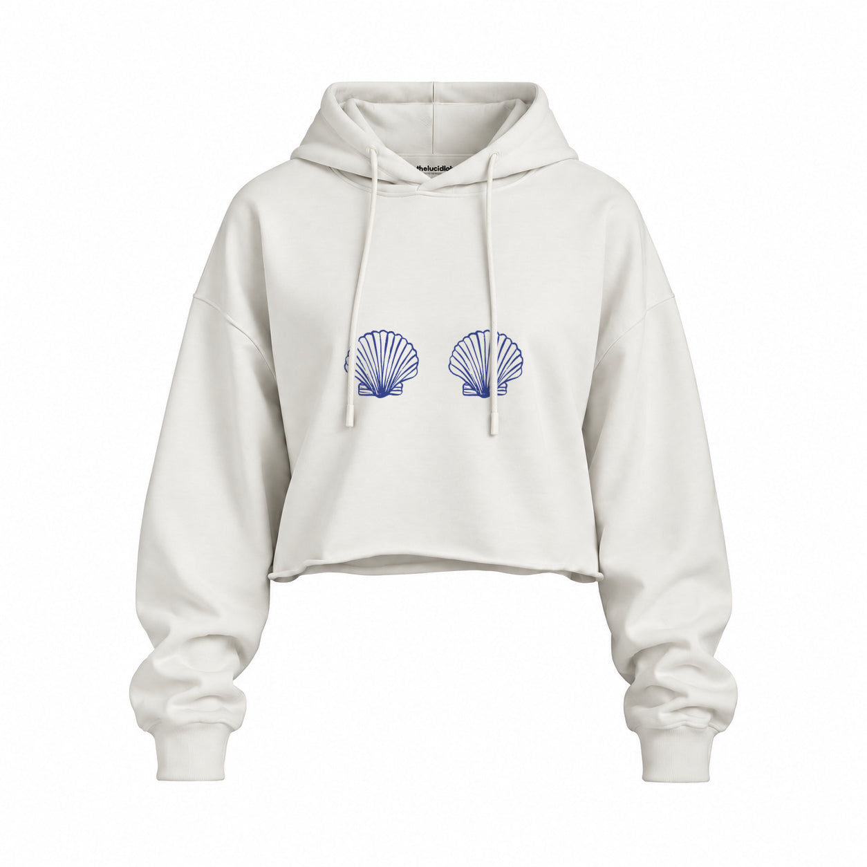 Nice Shells Oversize Crop Hoodie — Beyaz — Ön baskı
