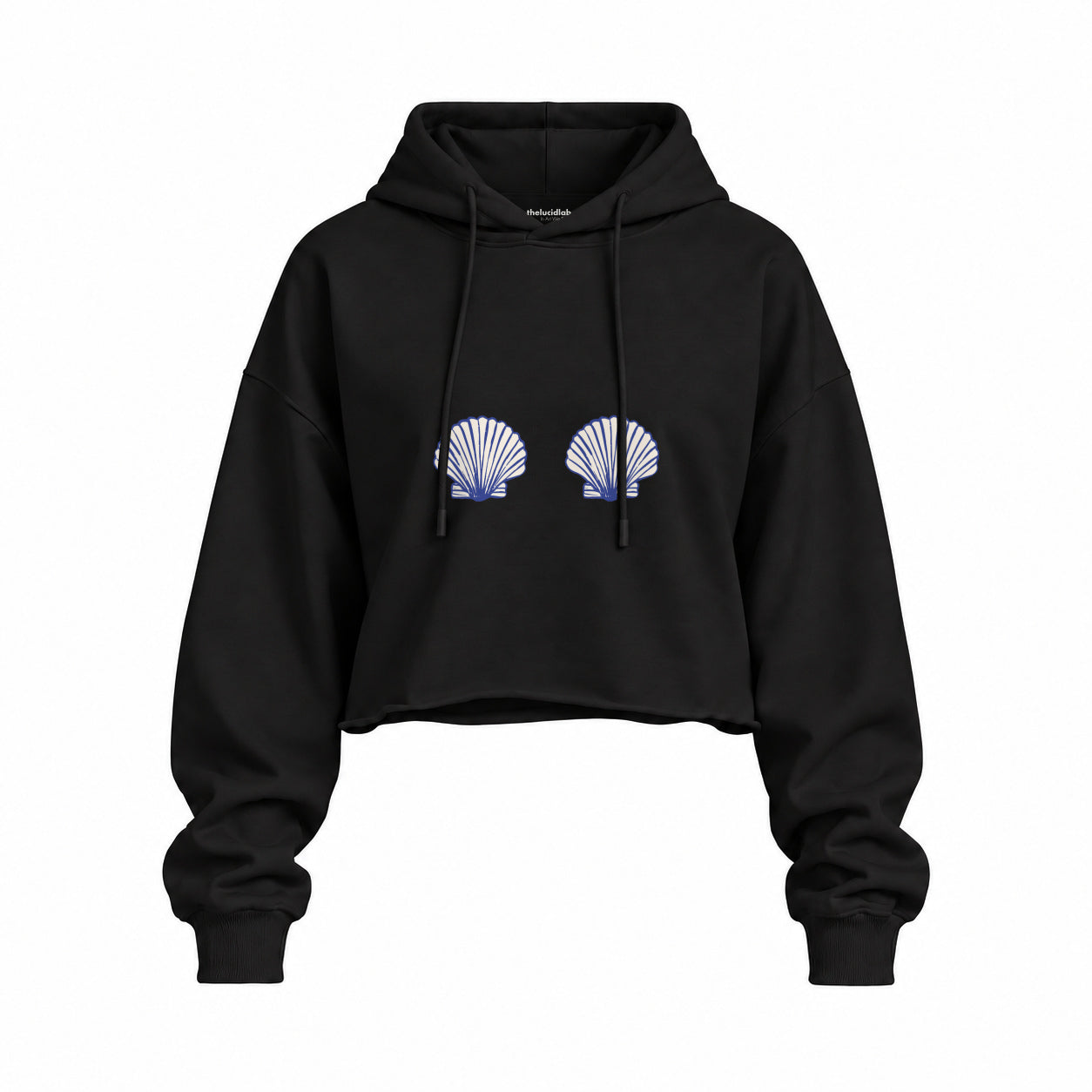Nice Shells Oversize Crop Hoodie — Siyah — Ön baskı