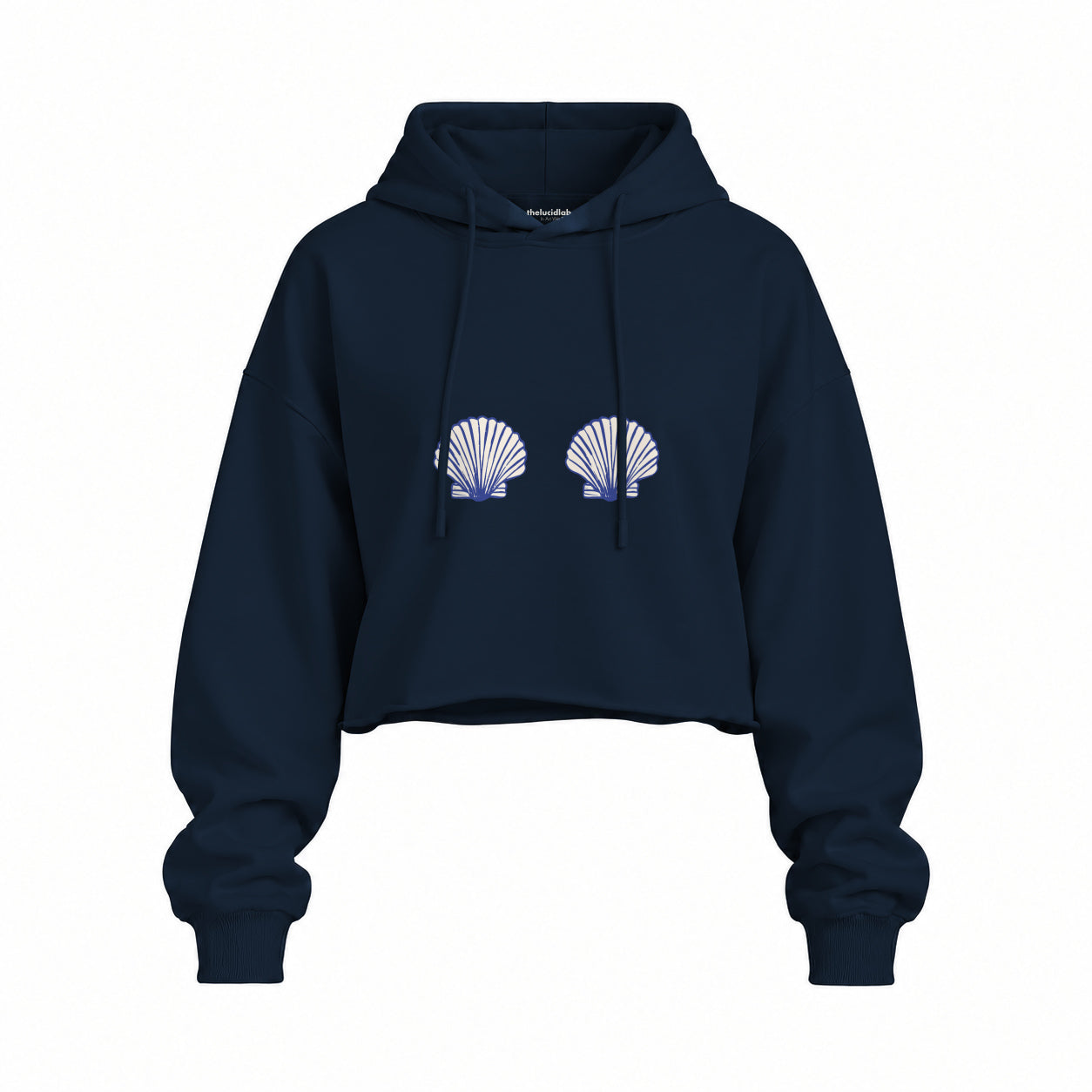 Nice Shells Oversize Crop Hoodie — Lacivert — Ön baskı
