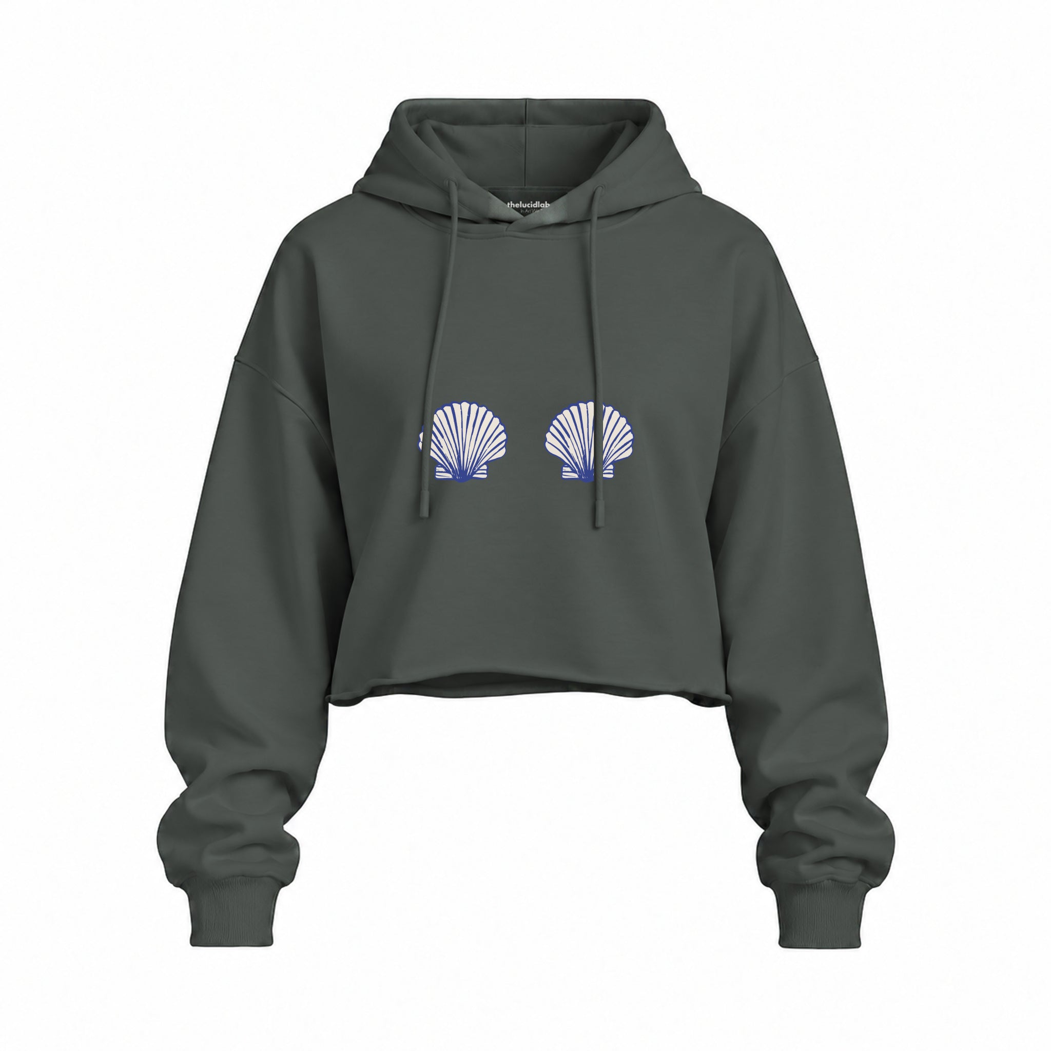 Nice Shells Oversize Crop Hoodie — Antrasit — Ön baskı