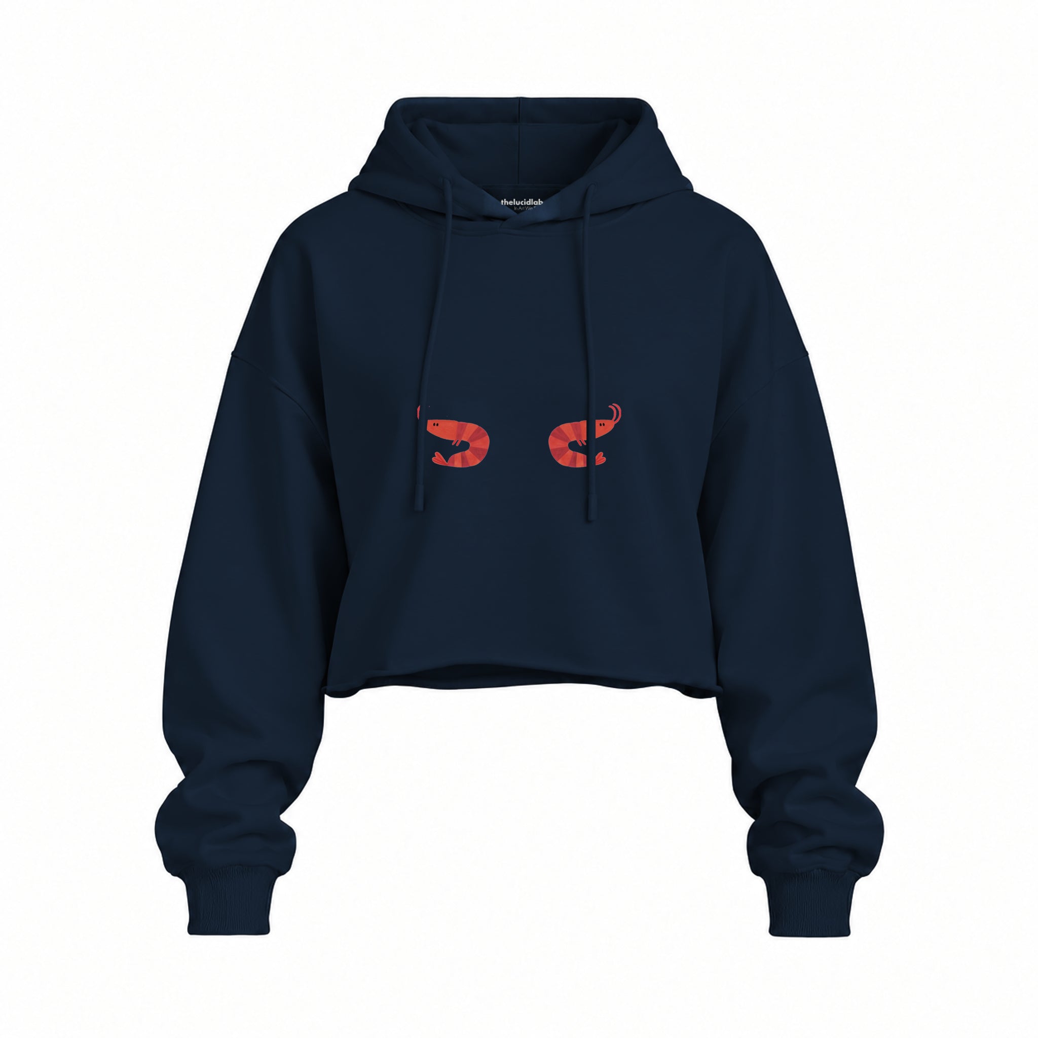 Nice Shrimps Oversize Crop Hoodie — Lacivert — Ön baskı