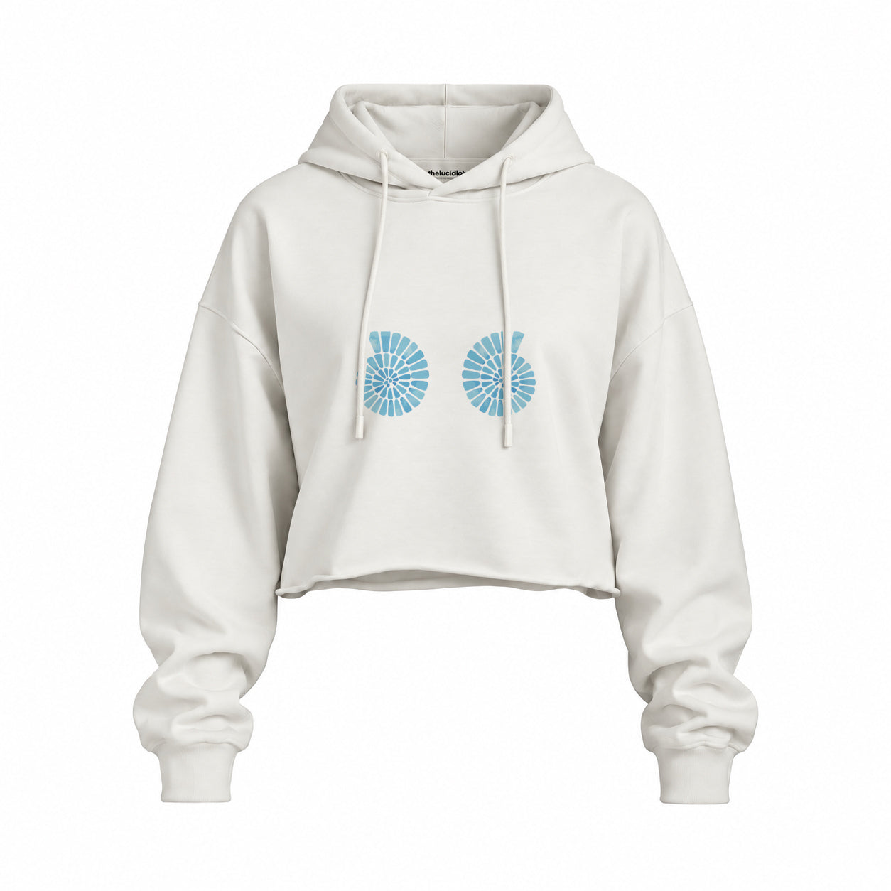 Shell Yeah Oversize Crop Hoodie — Beyaz — Ön baskı