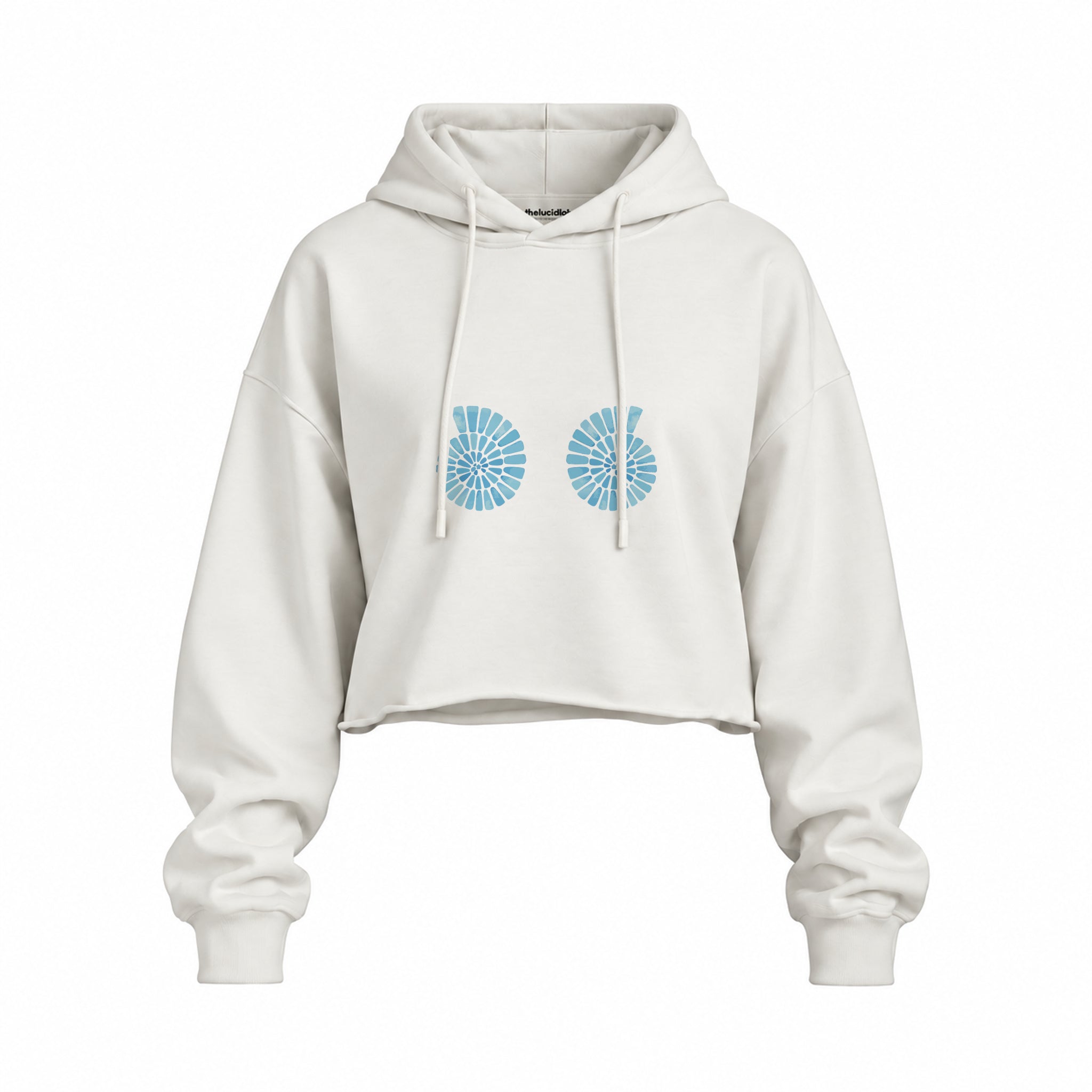 Shell Yeah Oversize Crop Hoodie — Beyaz — Ön baskı