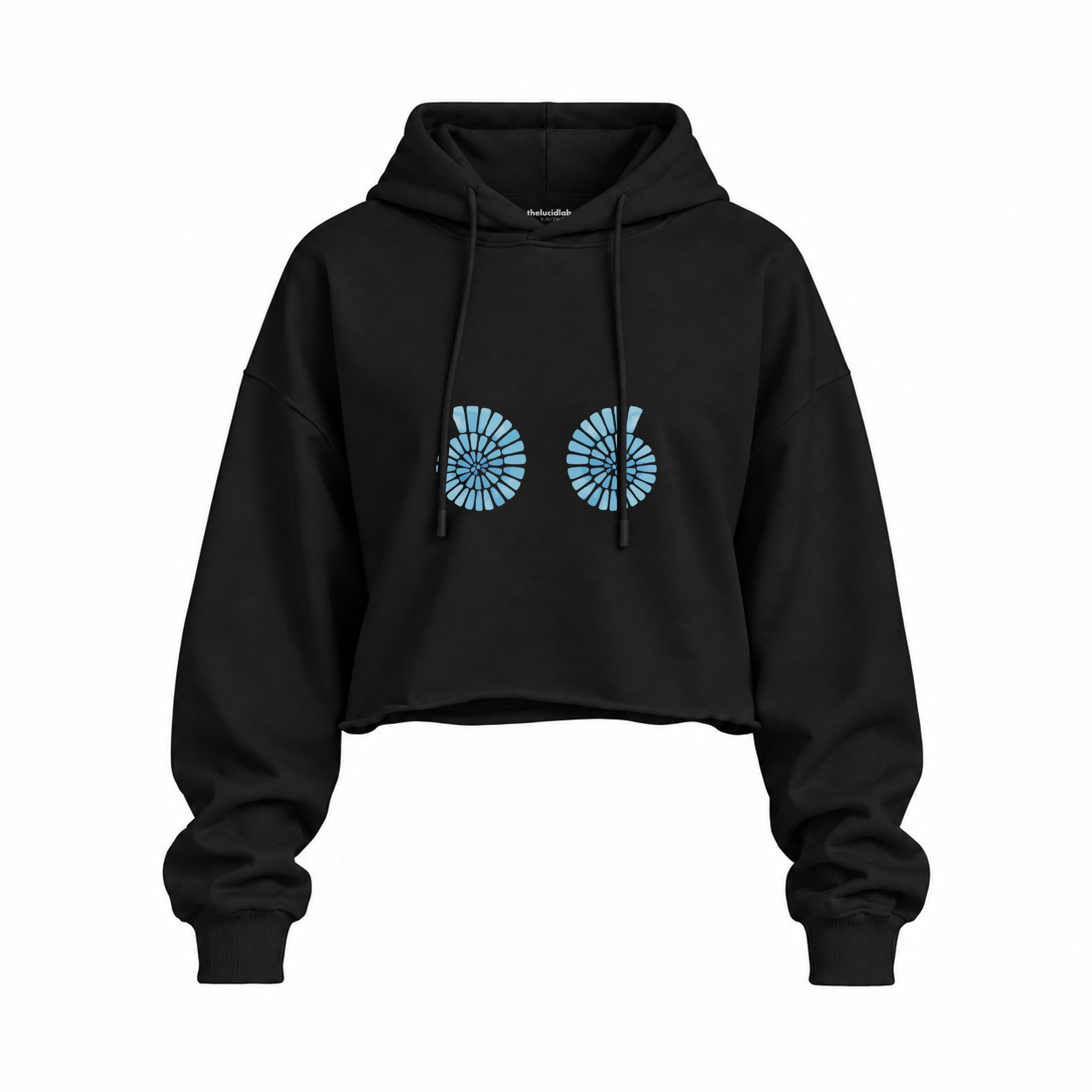 Shell Yeah Oversize Crop Hoodie — Siyah — Ön baskı