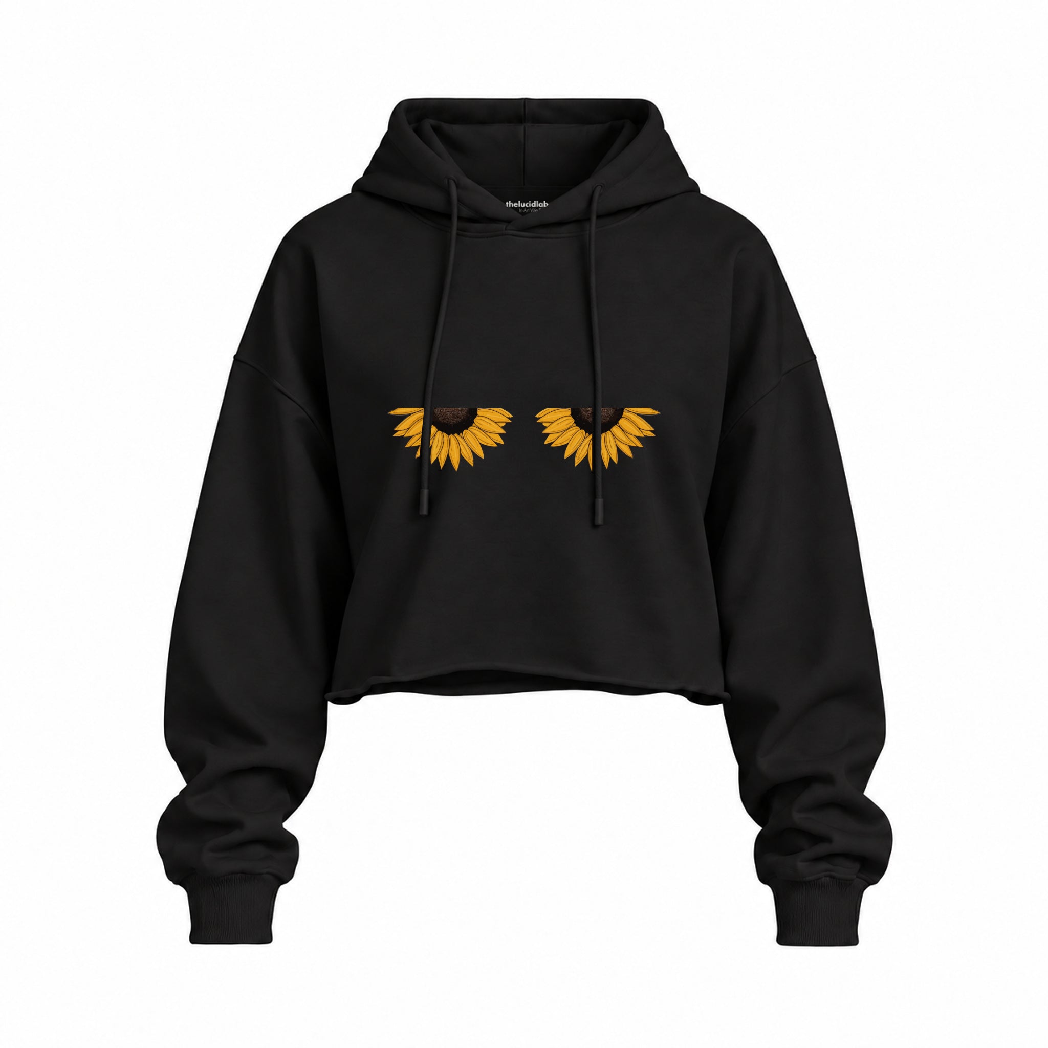 Sunny Side Up Oversize Crop Hoodie — Siyah — Ön baskı