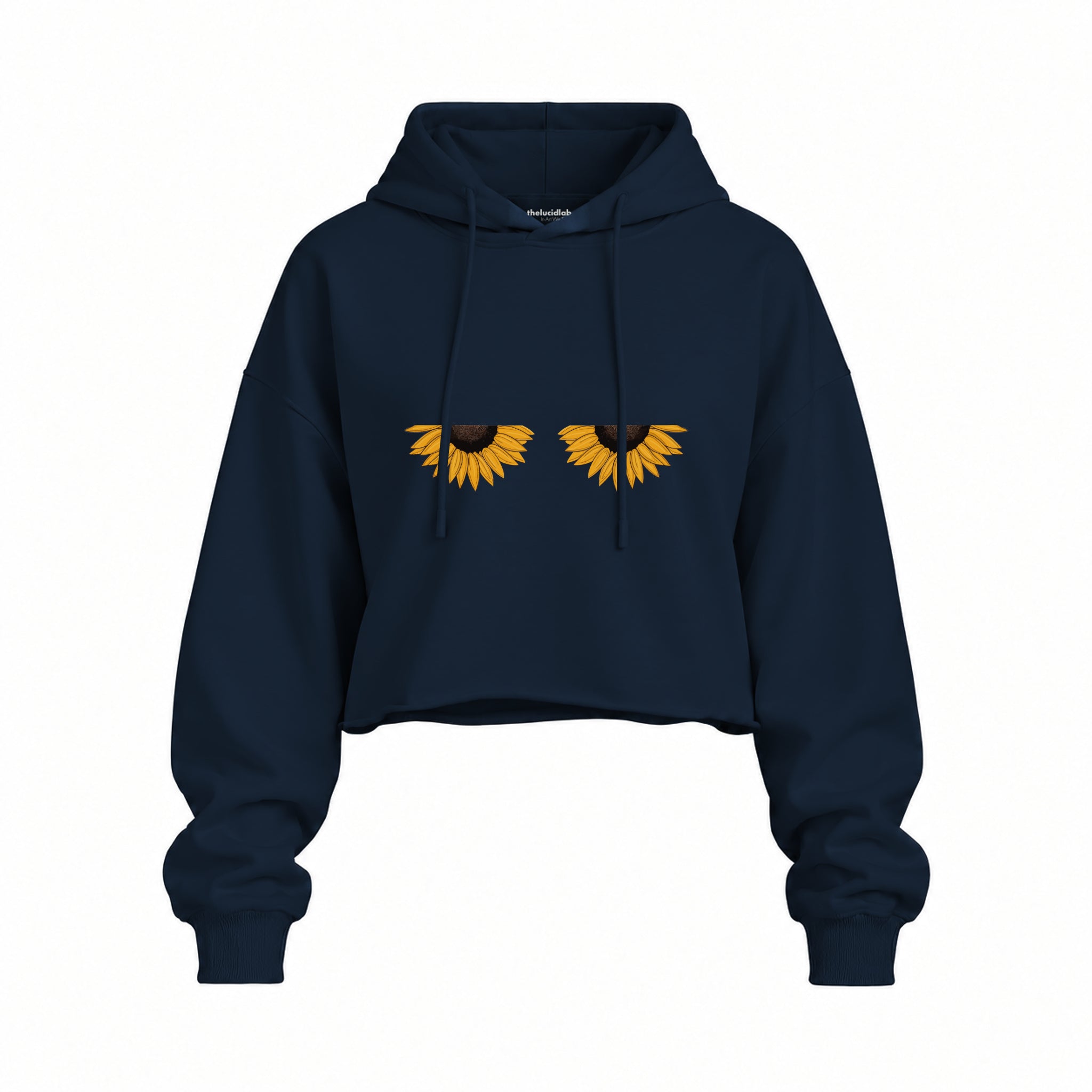 Sunny Side Up Oversize Crop Hoodie — Lacivert — Ön baskı