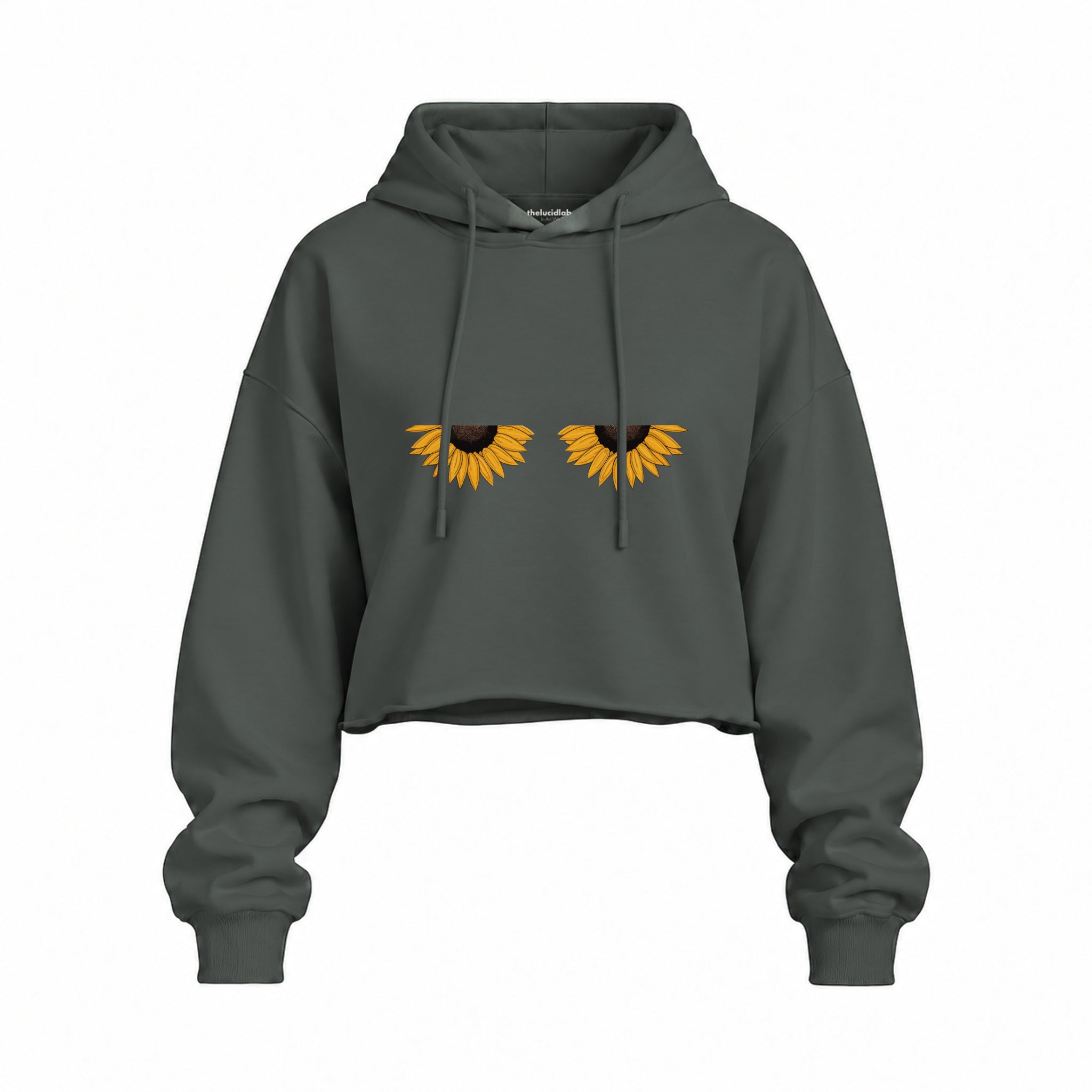 Sunny Side Up Oversize Crop Hoodie — Antrasit — Ön baskı