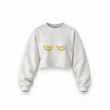 Nice Melons Oversize Crop Sweatshirt — Beyaz — Ön baskı