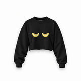 Nice Melons Oversize Crop Sweatshirt — Siyah — Ön baskı