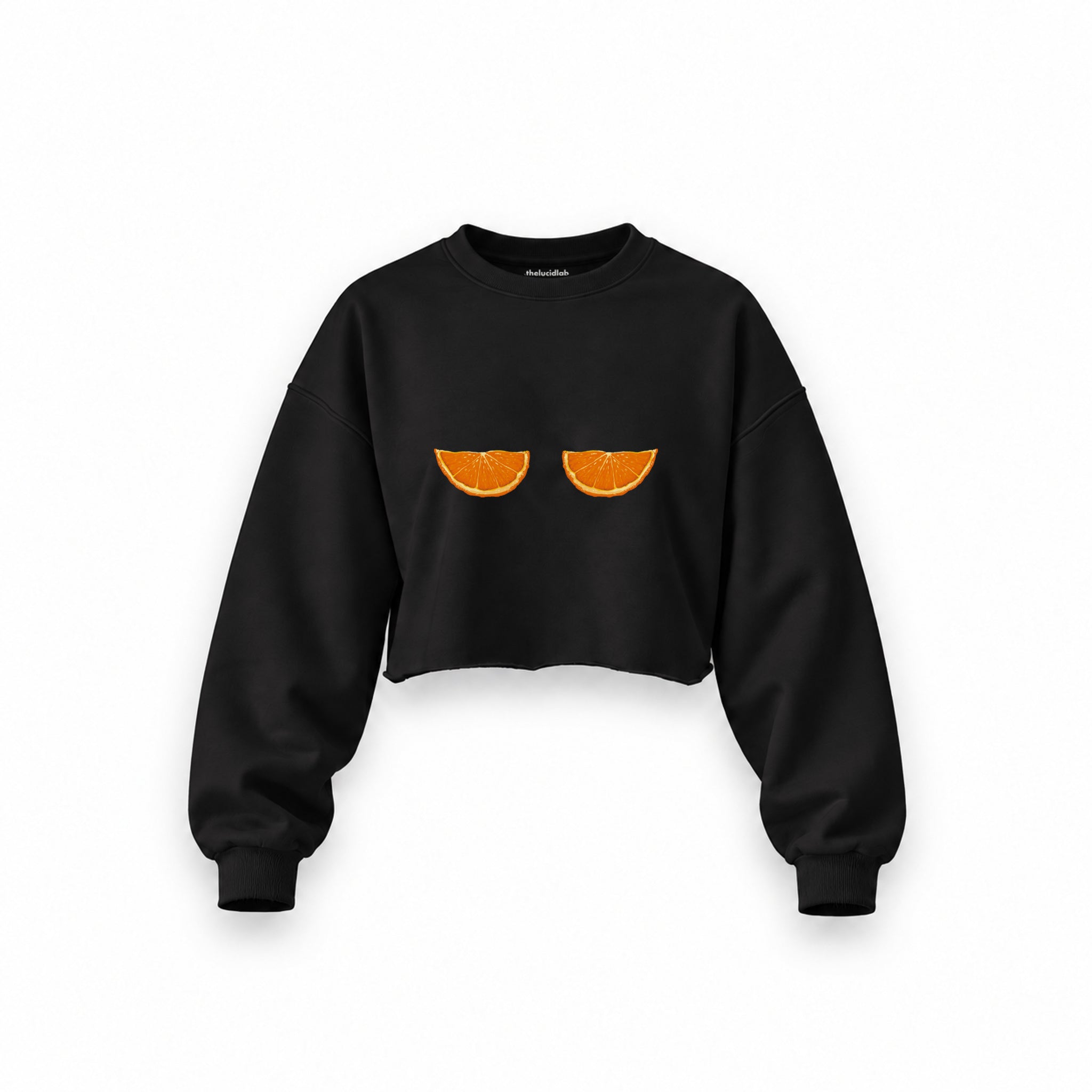 Juicy Bits Oversize Crop Sweatshirt — Siyah — Ön baskı